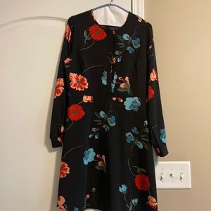 Black floral long sleeved dress, barely worn